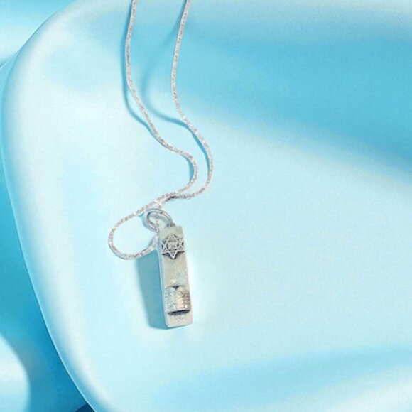 Silver Star of David Mezuzah Pendant Necklace - Picture 6 of 11